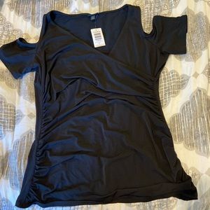 Cross front cold shoulder top